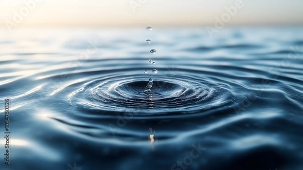 Obraz Abstract minimalist design of a single ripple in a calm water-like surface, 3D render, glossy texture with reflections, monochrome palette, serene and calming, close-up view of circular waves