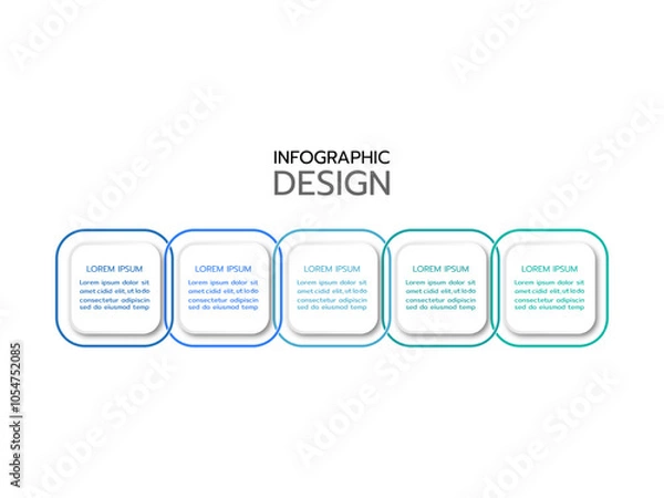 Fototapeta Business infographic thin line process with square template. Vector illustration. Timeline processes with 5 options, steps or parts.