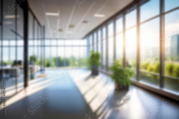 Fototapeta Blurred empty open space office. Abstract light bokeh at office interior background