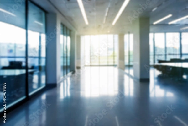Fototapeta Blurred empty open space office. Abstract light bokeh at office interior background
