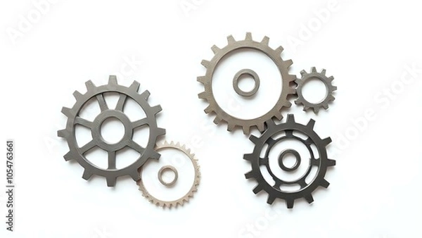 Obraz Interlocking Gears on Plain Background