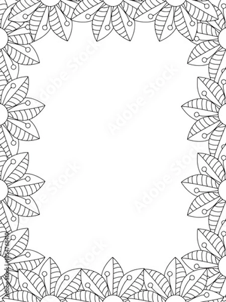Obraz All these designs are hand-drawn and unique 
Flower Border is a Beautiful black and white illustration for aadult coloring book,
This is a printable Beautiful Zentangle Coloring page for KDP Interior,