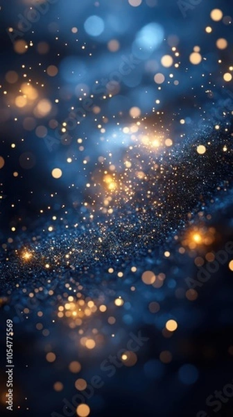 Fototapeta dark blue background adorned with golden particles that create a magical christmas atmosphere with bokeh effects and shining lights evoking holiday cheer and warmth