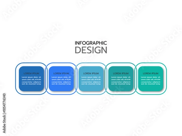 Fototapeta Business infographic thin line process with square template. Vector illustration. Timeline processes with 5 options, steps or parts.