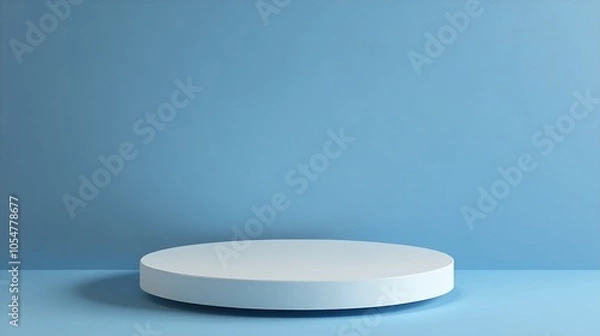 Obraz Minimalist Blue Display Podium with Smooth Curved Edges for Product Presentation : Generative AI