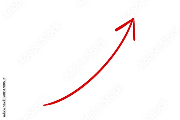 Obraz 右肩上がりの赤い矢印の手描き風シンプルイラスト　ベクター