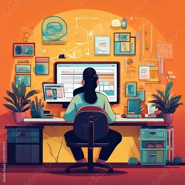 Obraz オフィスワークシーンのミニマルデザイン