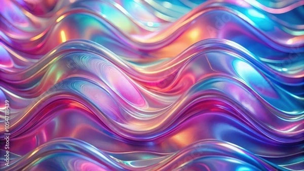 Obraz Wavy holographic glass texture with iridescent pink and purple colors , holographic, glass, texture, , wavy, iridescent