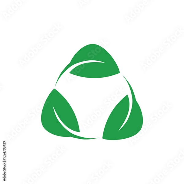 Obraz Biodegradable recyclable plastic free package icon. Triangle recycle leaf logo icon design with green leaf arrow rotation graphic element symbol, sign for recycling ecology, nature reuse logo.