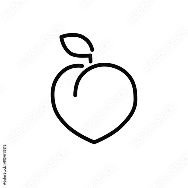Obraz Fresh peach fruit with leaves icon. Vector illustration.