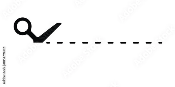 Obraz Cut line icon with scissor, cut here guidance, scissor and dash. Coupon mark and symbol for cropping, signifying voucher. Vector illustration.