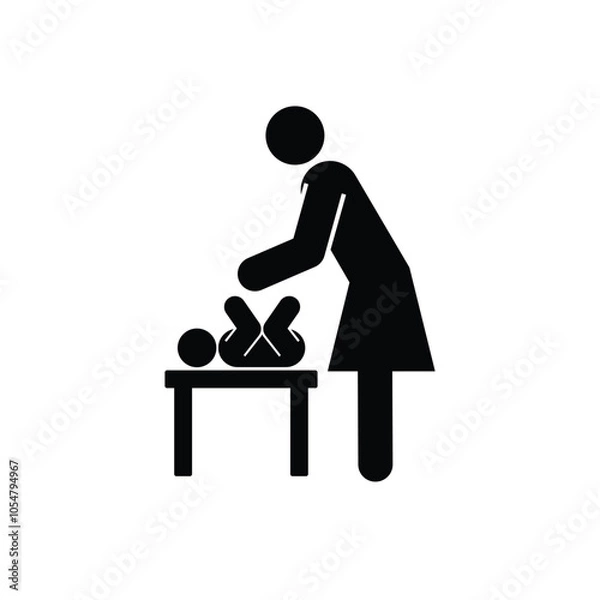 Obraz Baby changing room icon. Symbol of a person changing diapers on a diaper table. Vector illustration.