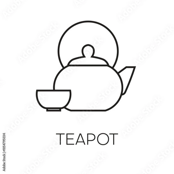 Obraz Teapot , kettle, tea kettle and tea cup line icon isolated on white background. Vector illustration.