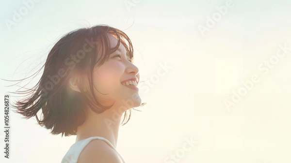Fototapeta 美しい髪が靡いているアジア人女性　AI生成画像