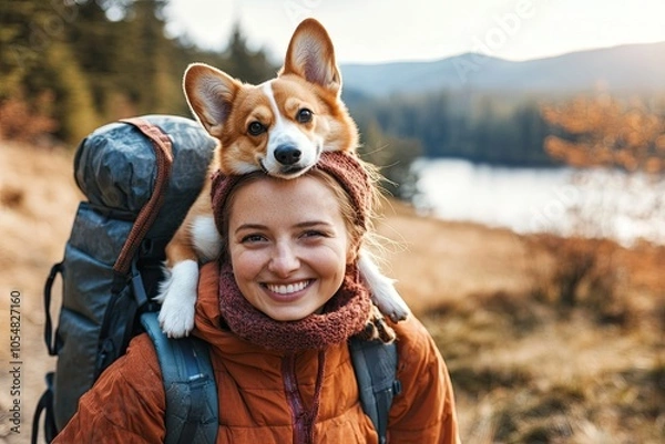 Obraz woman with dog seen in nature 