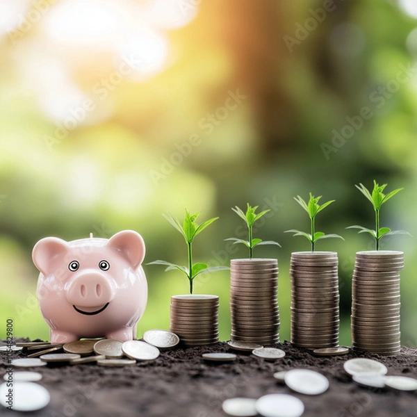 Obraz piggy bank and money