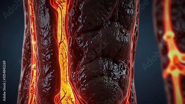 Fototapeta Illustration of inflamed joints affected by an infection, showing swelling, redness, and the impact on surrounding tissue