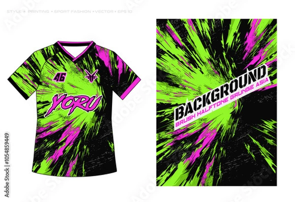 Fototapeta sublimation jersey design background brush paint sun rise thunder badminton grunge abstract sport pattern
