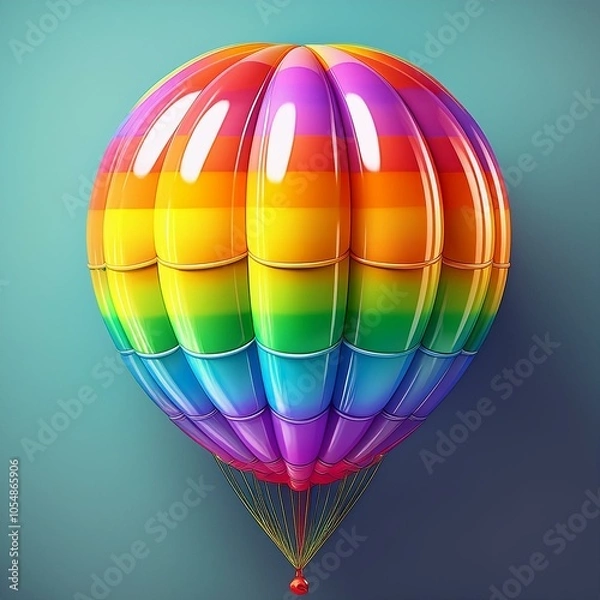 Fototapeta 3D illustration of a cheerful inflatable rainbow balloon in cartoon style, ideal for use in party decorations and fun graphics