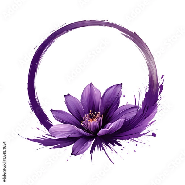 Fototapeta Circle flower color brush stroke on transparent background