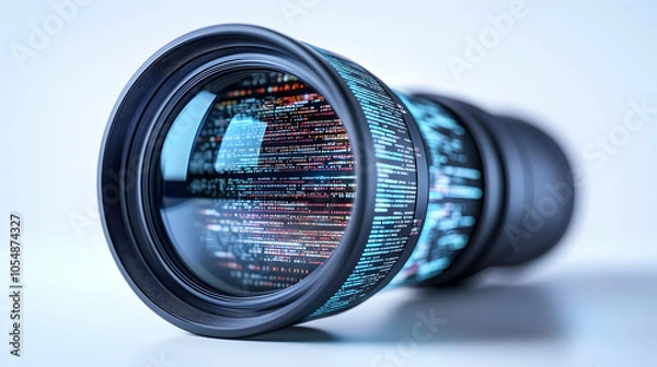 Obraz 3D Close Up Holographic Code Projection Macro Shot Futuristic Cloud Development Technology Icon Rotating Camera Showcase Competence Digital Innovation Abstract Design Abstract Art