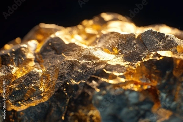 Fototapeta Closeup of big gold nugget on black background.