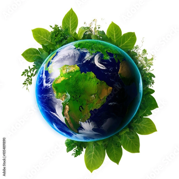 Fototapeta Conceptual Representation of a Green Planet Highlighting Environmental Conservation and Sustainability on a Transparent Background for Eco-Friendly Initiatives