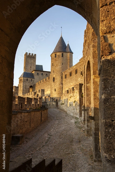 Fototapeta Castle of Carcassonne is a medieval fortified French town in the Region of Languedoc-Roussillon, France.