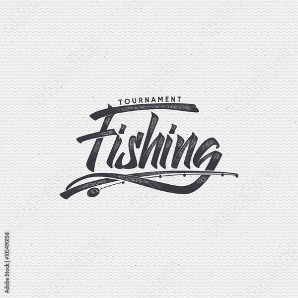 Fototapeta Fishing badges sign handmade differences, made using calligraphy and lettering It can be used as insignia badge logo design 