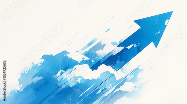 Obraz 白背景に急成長をイメージする手書き風の青色の矢印 の水彩イラスト