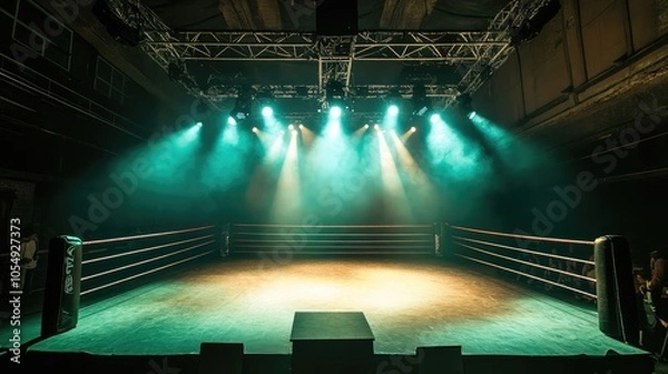 Obraz A photo of a wrestling ring in the middle of the field under the spotlight creates excitement for the match.