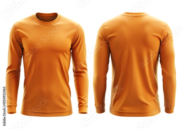 Fototapeta Orange color long sleeve t-shirt PNG mockup template of Front and back view isolated on transparent background