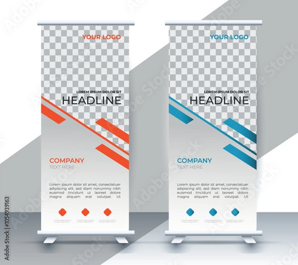 Fototapeta Modern roll up banner design template. flyer. pull up. presentation. brochure. poster. advertisement. print media	
