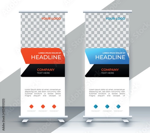 Fototapeta Modern roll up banner design template. flyer. pull up. presentation. brochure. poster. advertisement. print media	

