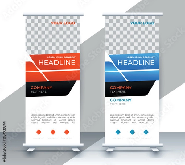 Fototapeta Modern roll up banner design template. flyer. pull up. presentation. brochure. poster. advertisement. print media	

