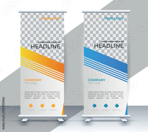 Fototapeta Modern roll up banner design template. flyer. pull up. presentation. brochure. poster. advertisement. print media	
