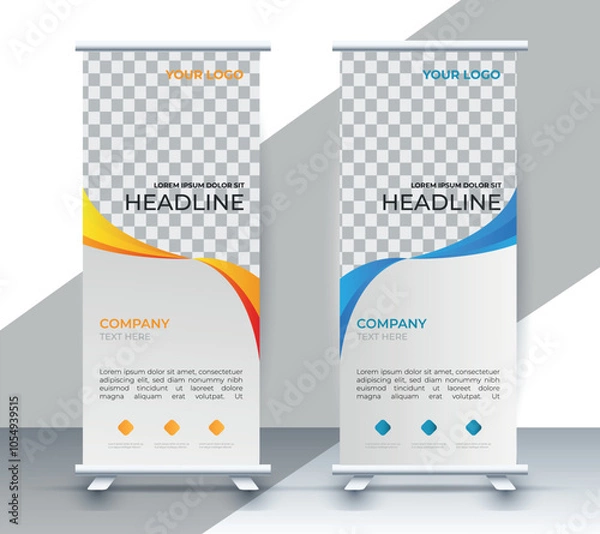 Fototapeta Modern roll up banner design template. flyer. pull up. presentation. brochure. poster. advertisement. print media	
