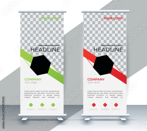 Fototapeta Modern roll up banner design template. flyer. pull up. presentation. brochure. poster. advertisement. print media	
