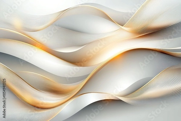 Fototapeta Abstract background with flowing golden and white waves.