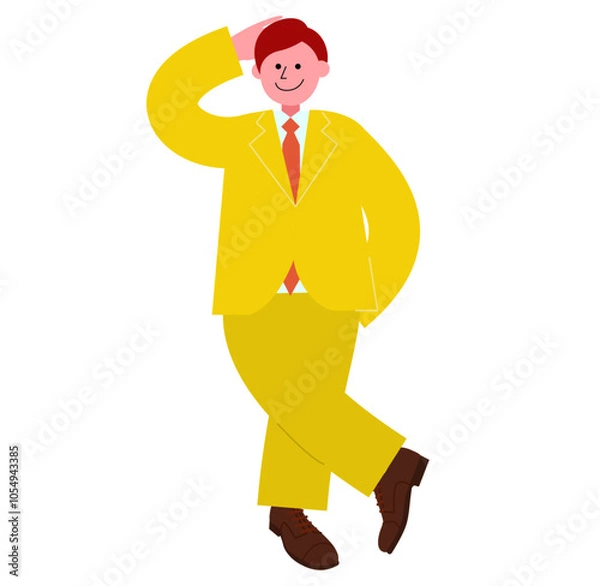 Obraz スーツを着た男性が頭を掻いて照れるイラスト