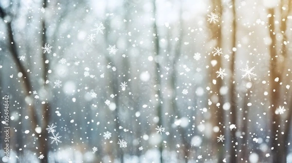Fototapeta Gentle Snowflakes Falling in a Forest