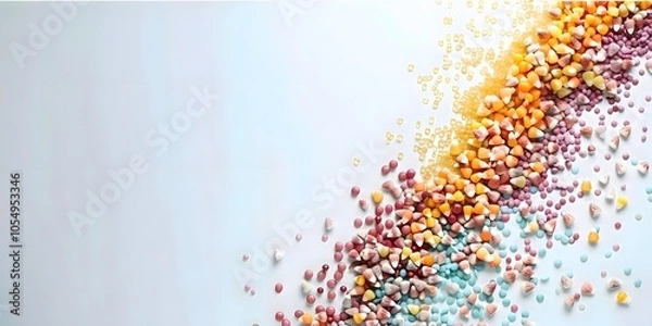 Fototapeta Colorful granules scattered on a light background, creating a vibrant visual effect.