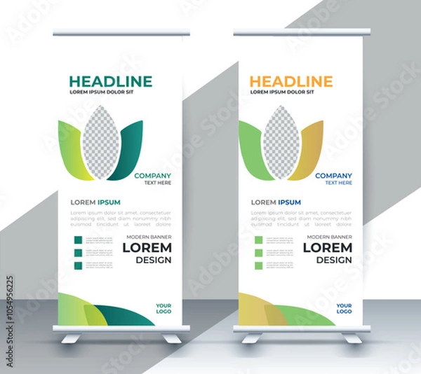 Fototapeta professional nature business roll up display standee template design	