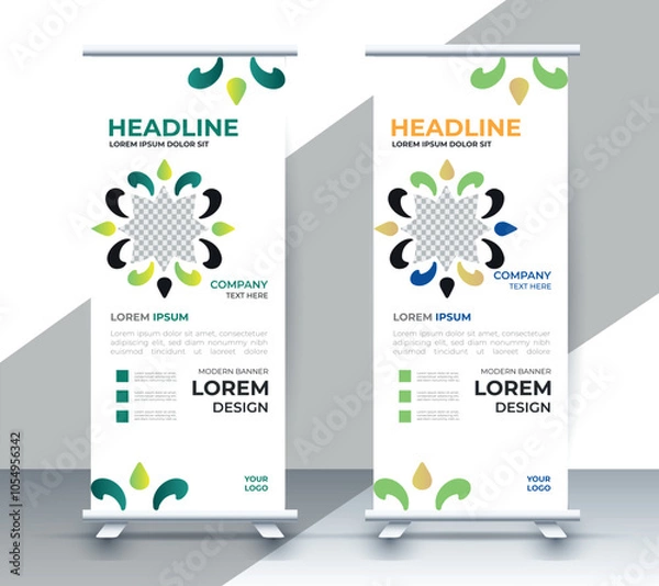 Fototapeta professional nature business roll up display standee template design	