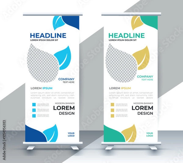 Fototapeta professional nature business roll up display standee template design	