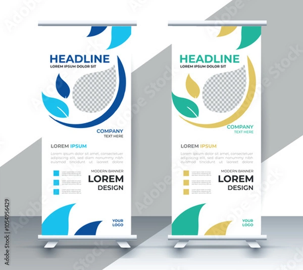 Fototapeta professional nature business roll up display standee template design	