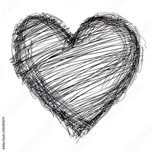 Fototapeta Abstract heart shape vector sketch illustration of a vintage love symbol