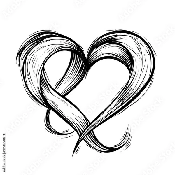 Fototapeta Abstract heart shape vector sketch illustration of a vintage love symbol