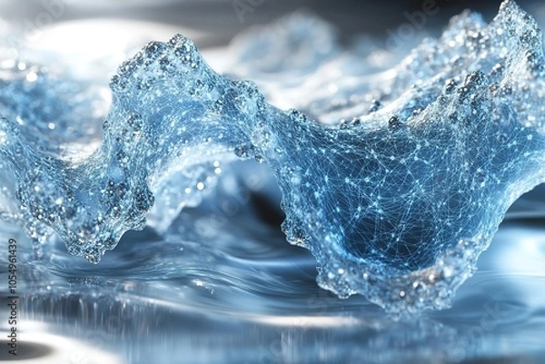 Fototapeta Abstract blue water wave with a digital grid pattern.