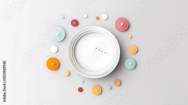 Fototapeta  3D simple flat vector illustration design on a white and grey background design with colorful circles and a circular chart design, a minimalistic and simple design 